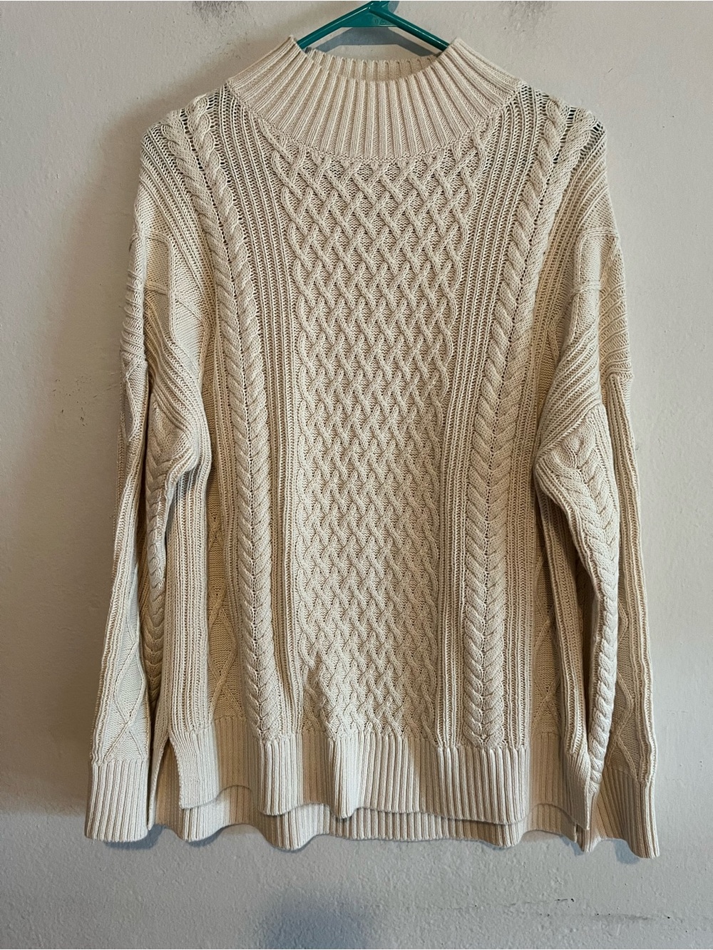 J Crew Women’s Cream Fisherman Cable Knit Oversized Tunic Sweater Small